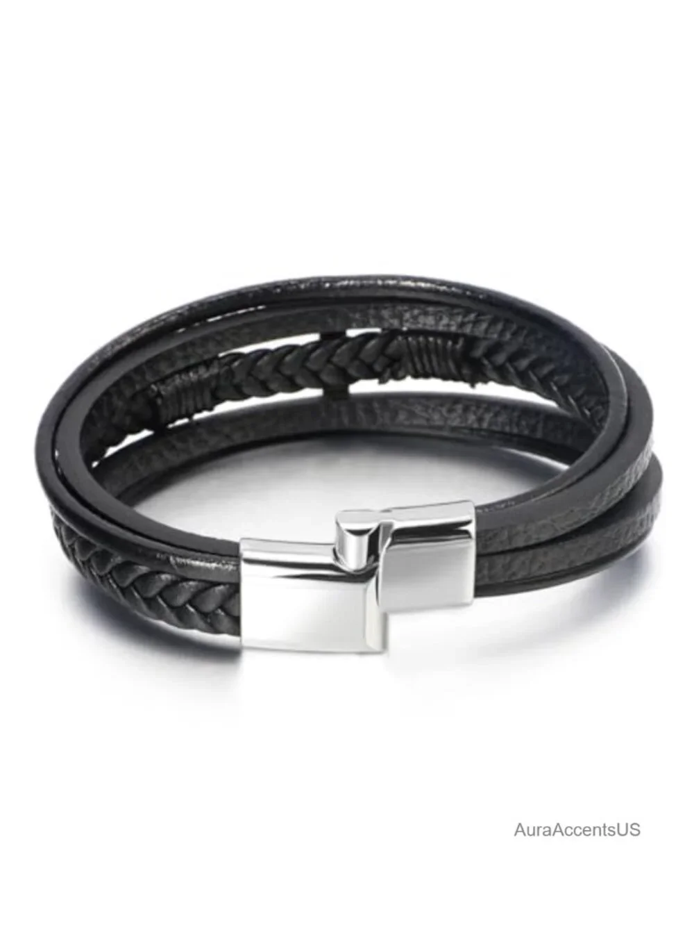 Cross Leather Bracelet Men Women Stainless Steel Cuff Bangle Clasp